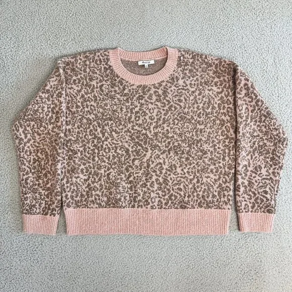 Madewell Sweater in Leopard Womens XL Shrunken Pullover Pink Animal Print - Picture 13 of 16